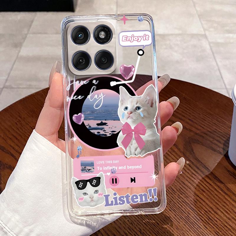 Casing For Motorola Edge 60 Fusion Pro 60s Aesthetic Fashion Cute Cat Astronaut Soft Silicone Back Cover Transparent Phone Case