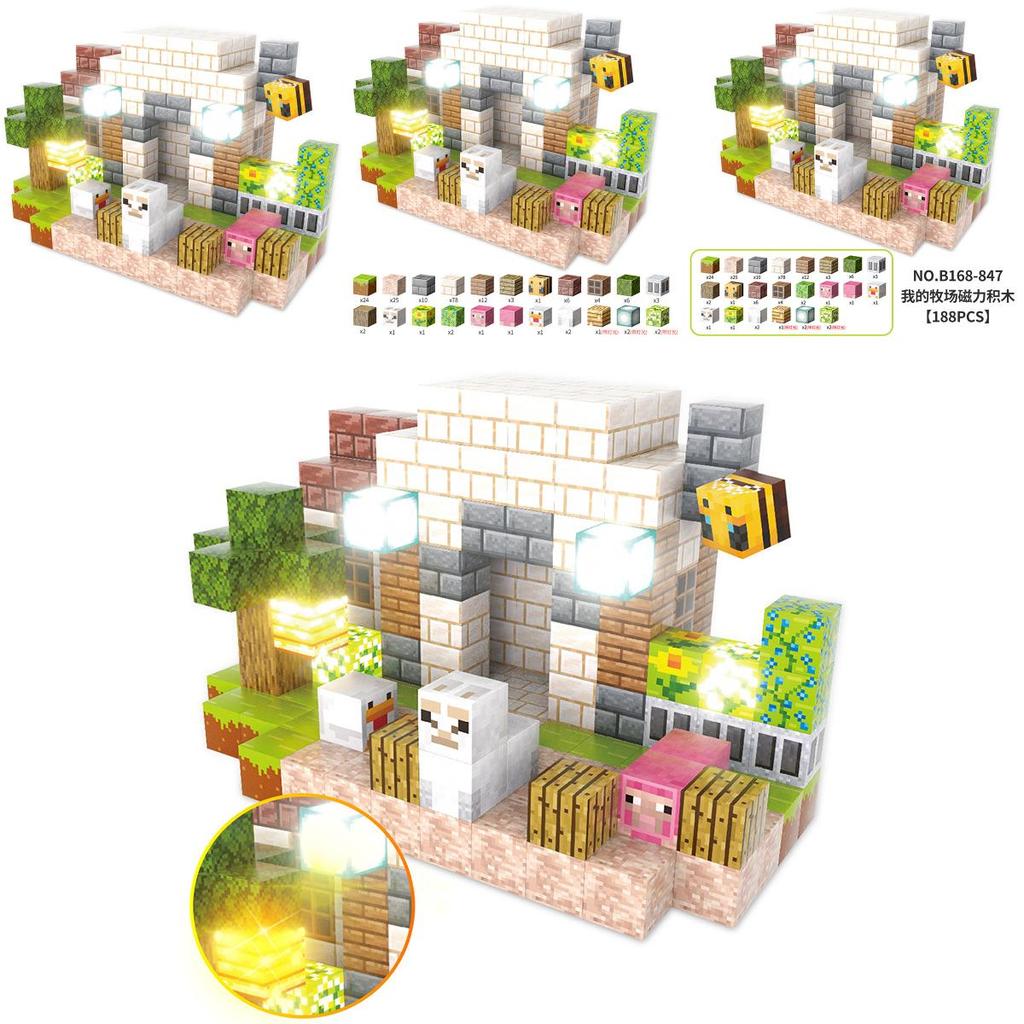 Minecraft Magnetic Building Blocks Set With Lights For Kids Educational Play And Creative Construction