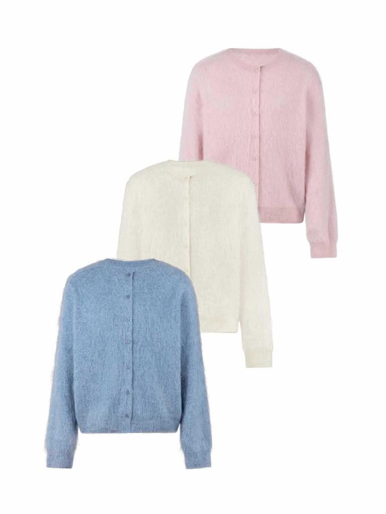 Women's Morandi Round Neck Cashmere Wool & Silk Blend Cardigan - Soft Brushed Knitwear