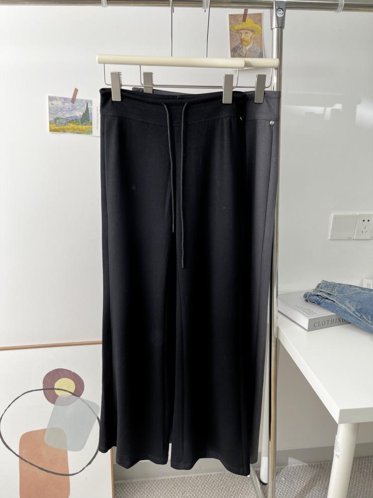

Thirteen Rows Women s Petite Korean Style Casual Flared Pants with Elastic Waist & Drawstring - Solid Color, Autumn Collection Medium
