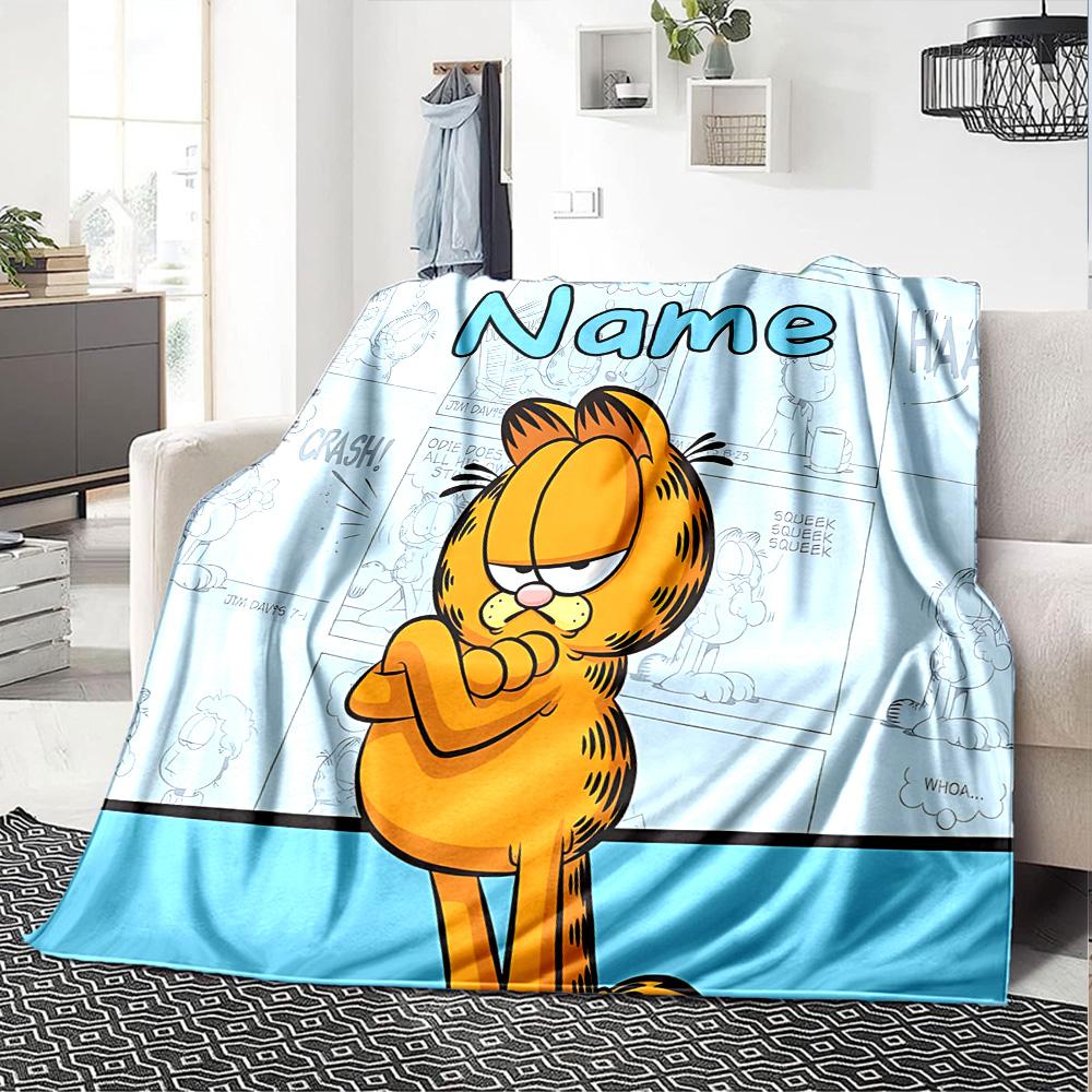 Custom Name Garfield's Cosmic Adventure flannel Blanket for Super Soft Cute Comfort Blanket for Travel Bedding Couch Sofa Blanket