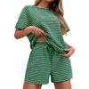Women 2 Piece Casual Set, Striped Short Sleeve T-shirt and Drawstring Shorts, Fashion Daily Matching Outfit