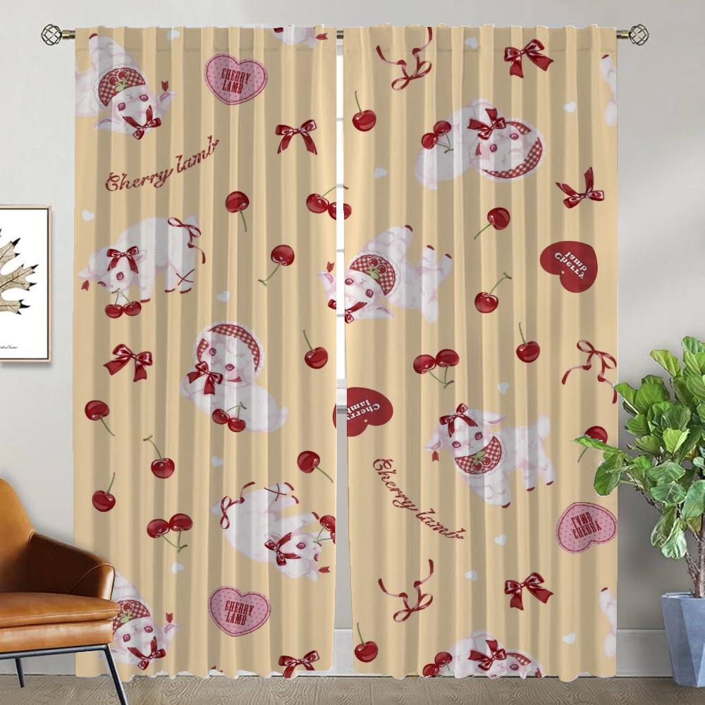 Cherry Lamb Modern Living Room Curtains for Camera Partition Blackout Curtain Halloween Decoration Shades Tulle for Bedroom Home
