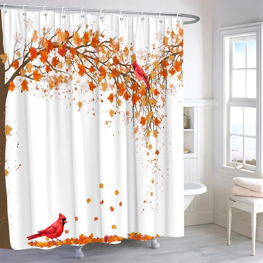 

Осенние акварельные листья Тыква Шторка для душа Кленовые листья Подарок на День благодарения Полиэстер С принтом Шторки для душа Декор для ванной 90x180cm35x71in