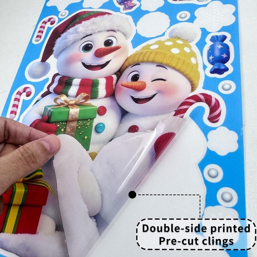 Snowflake Santa Snowman Cartoon Santa Glass Decals Decorative Static Sticker Party Supplies