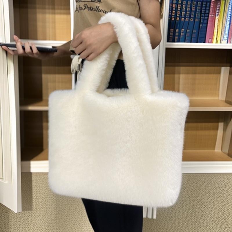 Stylish large-capacity plush bag women s autumn and winter fluffy portable shoulder crossbody fluffy simple versatile tote bag