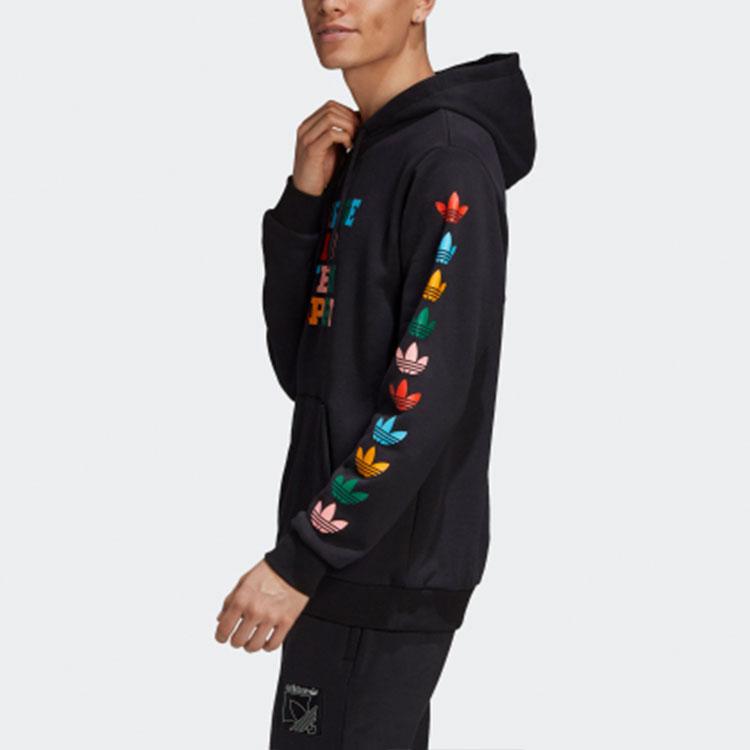 Adidas Originals Trefoil Letter Print Hoodie, Men Black Comfort Daily Sports Hoodie GP4439