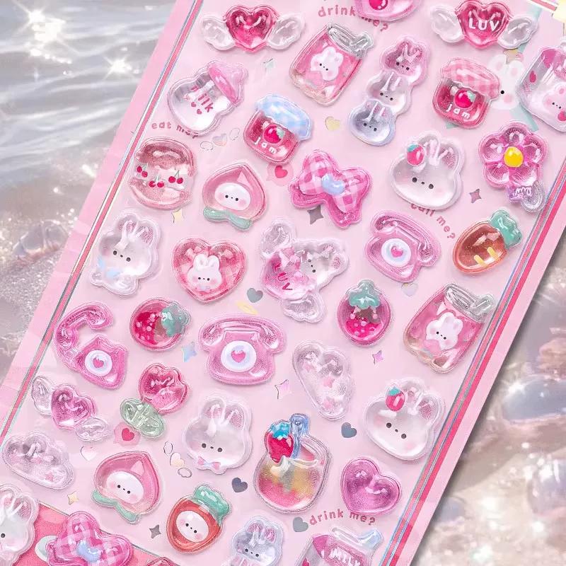 3D Kawaii Cartoon Relief Sticker Cute Crystal Jelly Patch Mirror Scrapbook for Mobile Phone Case School Supplies Stationery