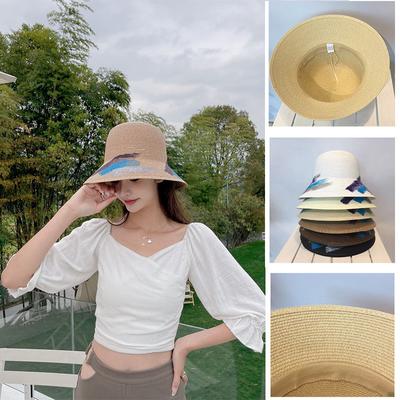 Woman FISHERMAN HAT CAP Sun Beach Summer Hat  Collapsible Straw Hats Outdoor Vacations  Doodle Sunhat