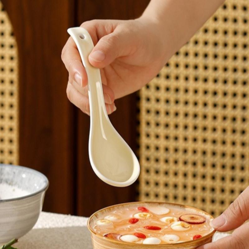 Stylish Ceramic Long Handle Spoon Set Kitchen Utensils For Eating Noodle Soup Home Dining Tableware Multipurpose Serving Spoon
