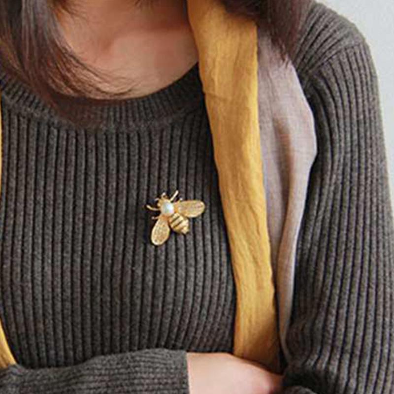 Moda Abelha Broche Imitação Pérola Inseto Broches Para Mulheres Liga Pins Roupas Camisola Terno Decoração Jóias Acessórios