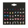 Korean version of versatile animal fruit combination set cute stud earrings female niche simple high-end rose flower earrings