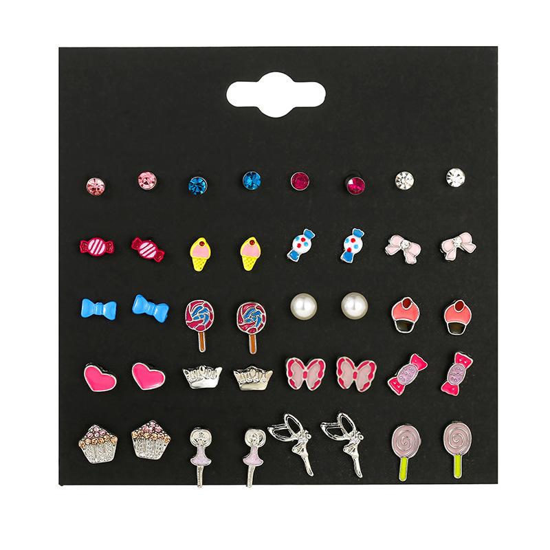 Korean version of versatile animal fruit combination set cute stud earrings female niche simple high-end rose flower earrings
