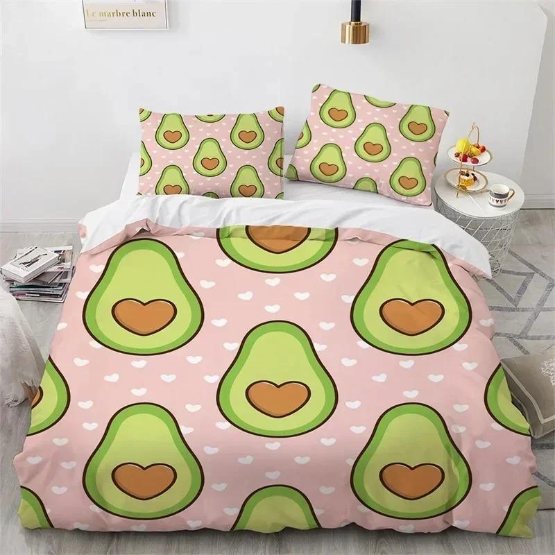 2025 Avocado Gesichter Bettwäscheset Jungen Mädchen Einzelbett Queen Size Niedlich Frucht Bettbezug Kissenbezug Bett Jungen