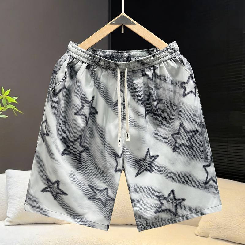 Men's Plus Size Star Print Tie Dye Casual Shorts – Elastic Waist Drawstring Loose Fit Summer Shorts (5XL-11XL)