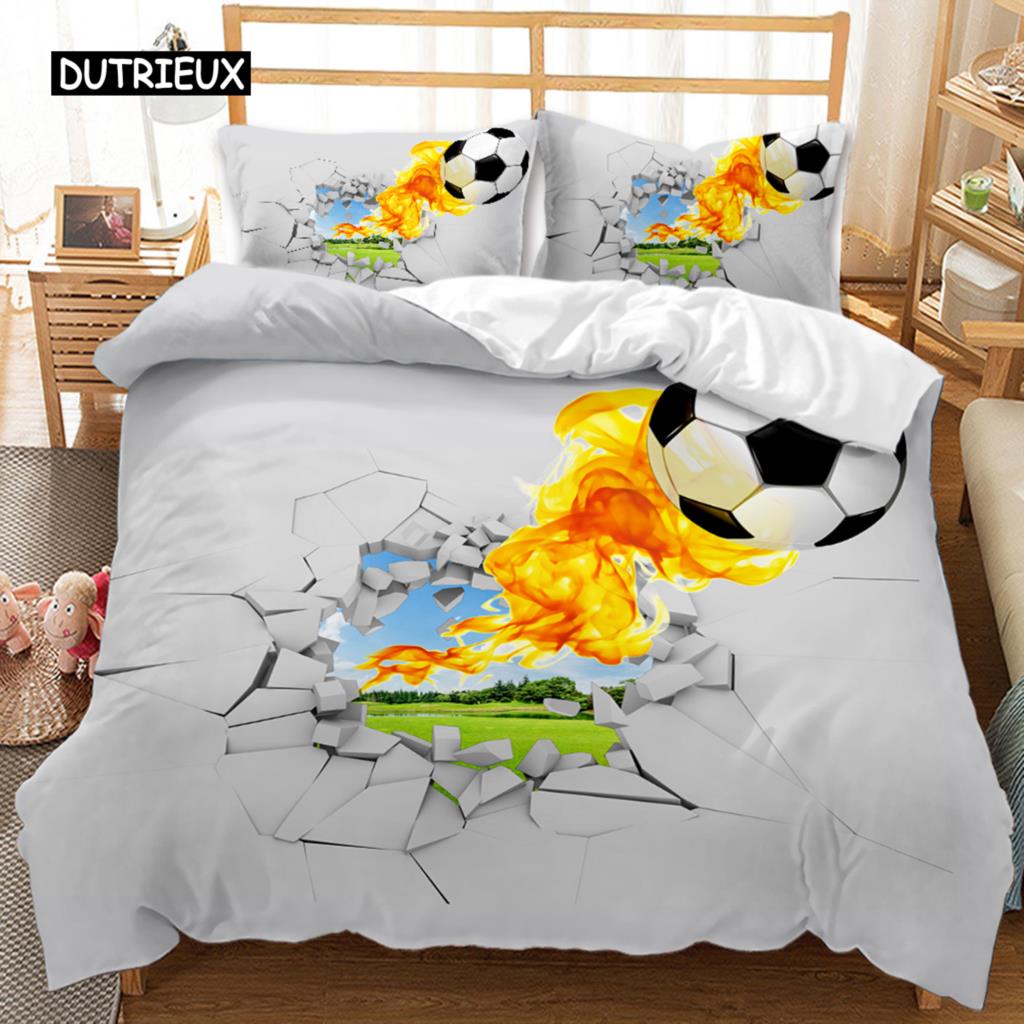 Soccer Duvet Cover Football Kids Bedding Set 3D Comforter Cover Boys Teens Sport Lovers Double Queen King Polyester Qulit Cover