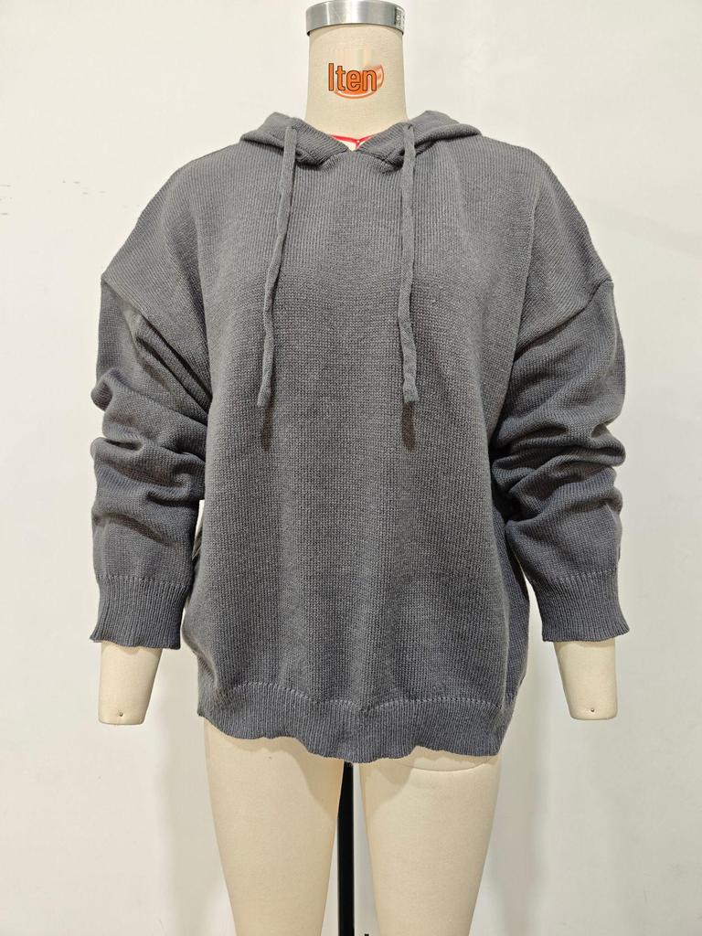 2026 European & American Women's Hooded Drawstring Long Sleeve Wool Knit Sweater