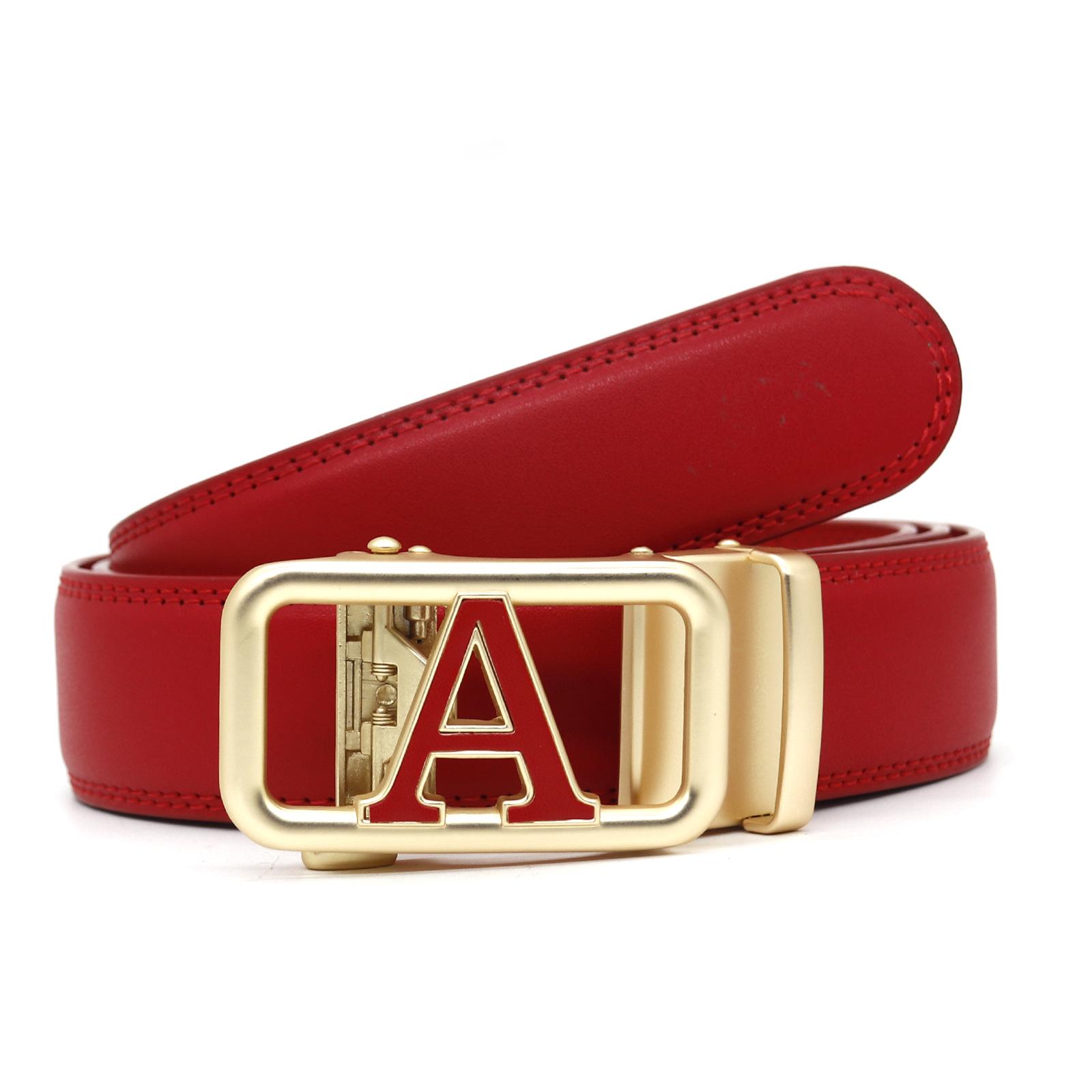 

Men s Slim Fit Leather Belt - 10 Vibrant Colors, Trendy Automatic Buckle 125 cm червоний