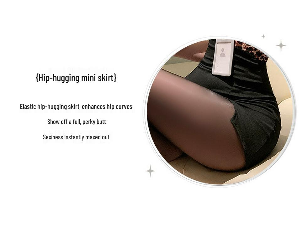 Man Yan Pure Desire Leopard Print Women's Slimming Bodycon Skirt & Sexy Nightclub Lingerie Set