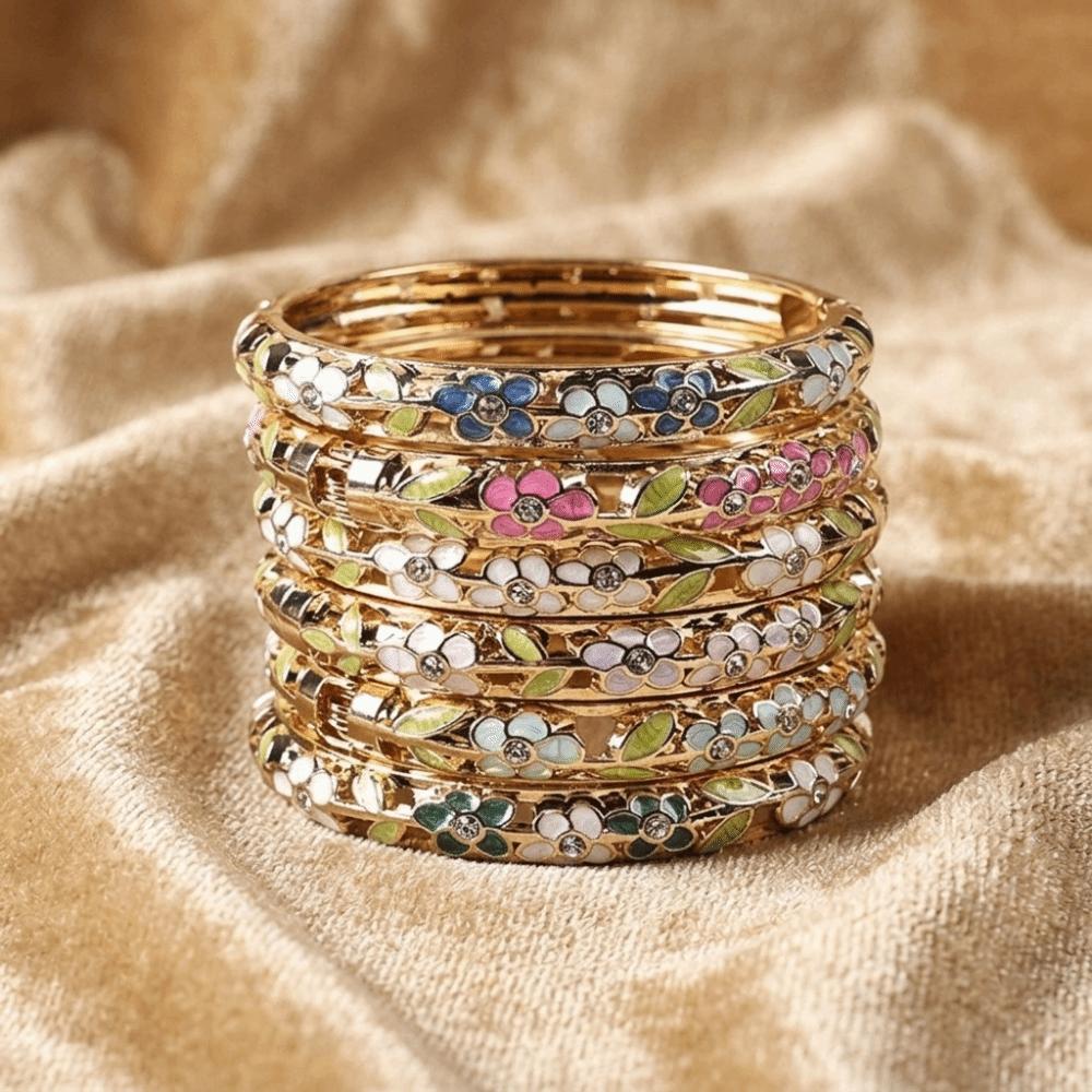 Enamel Flower Bangle Colorful Women's Hand Bracelet Handicraft Vintage Cloisonne Bangle  Girls