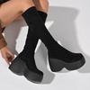 Fashion 35-43 Large Size 2025 Winter New Slimming Elastic Sock Boots, Ultra-high Heel Thick-soled Suede Fashion Boots