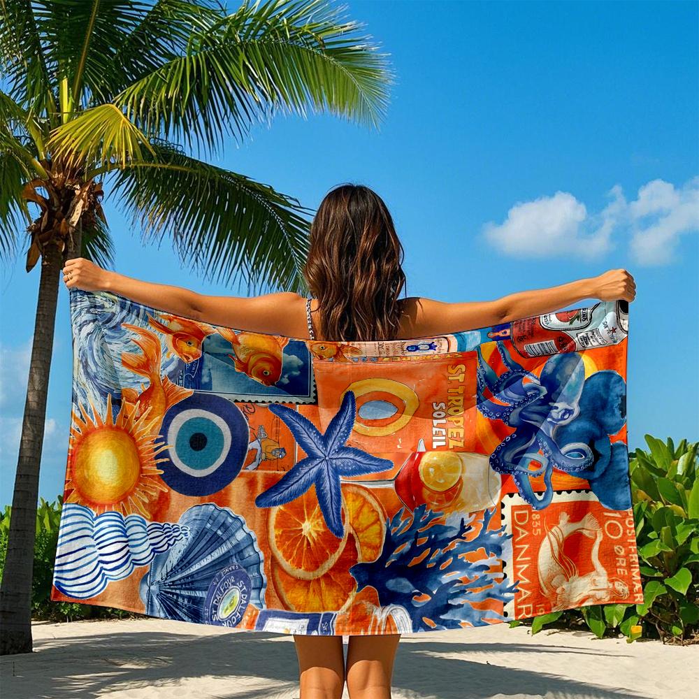 Coastal Collage Quick Drying Bath Towel Microfiber beach towel - light weight swimming camping yoga beach out