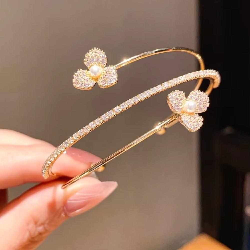 Micro-Set Zirconia Flower Bracelet Multi-Layered Cuff Bangle New Open Bracelet