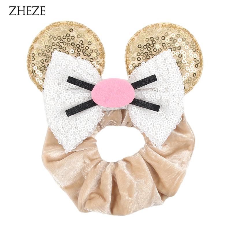

Новые резинки для волос с ушками Микки Мауса Дисней, повязка на голову для девочки, держатель для хвостика для женщин, с пайетками и бантами, ободок, женские аксессуары для путешествий, DIY