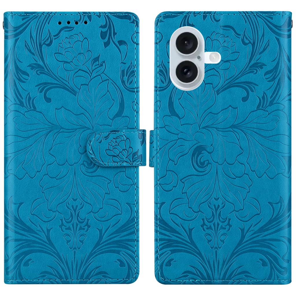 For iPhone 16 Plus Leather Case Imprinted Floral Pattern Wallet Stand Flip Phone Cover
