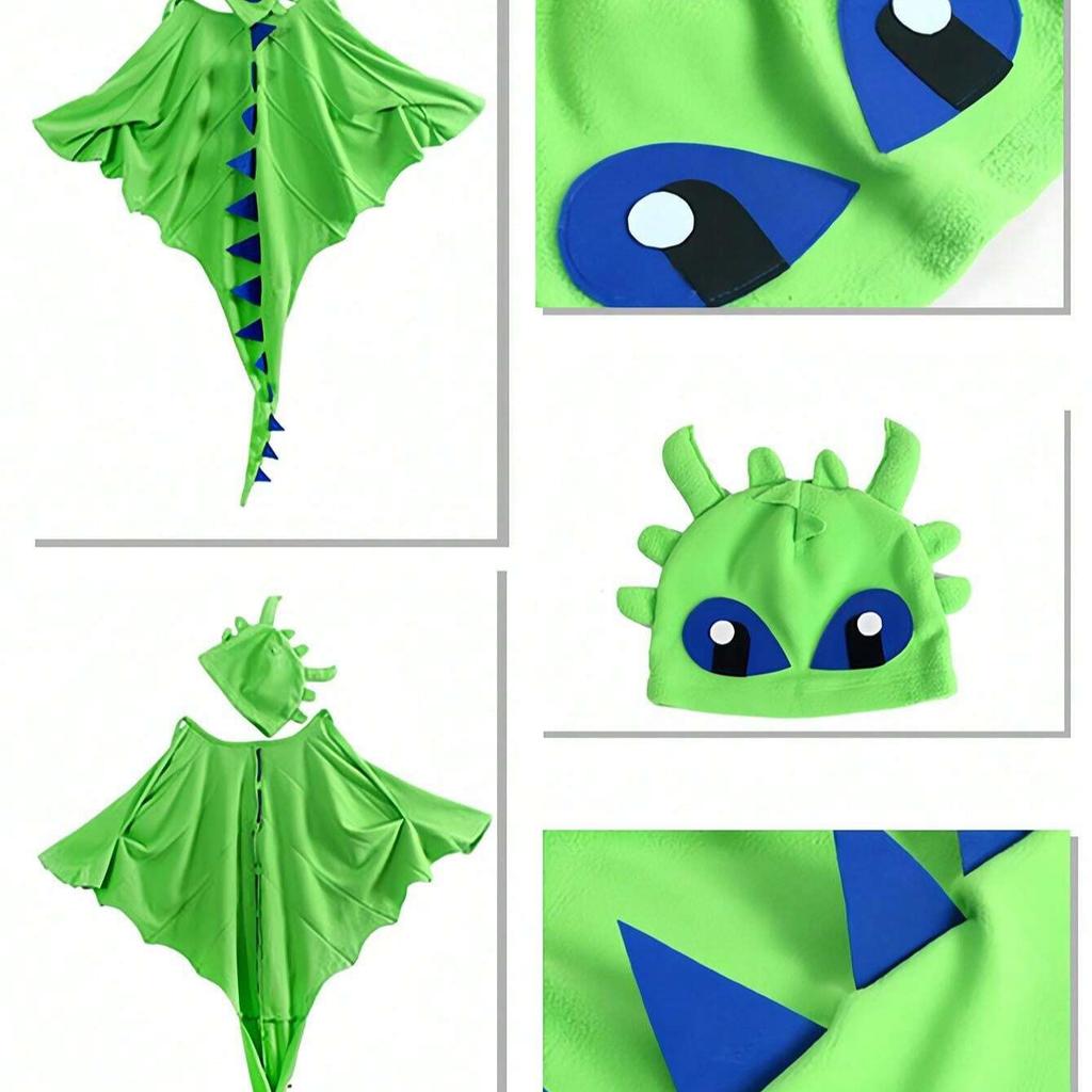 Christmas/Halloween Party Costume Cloak, Hat, Mask Dinosaur Element, Children Festival Performance Shawl Outfit, Holiday Party Cosplay Costume