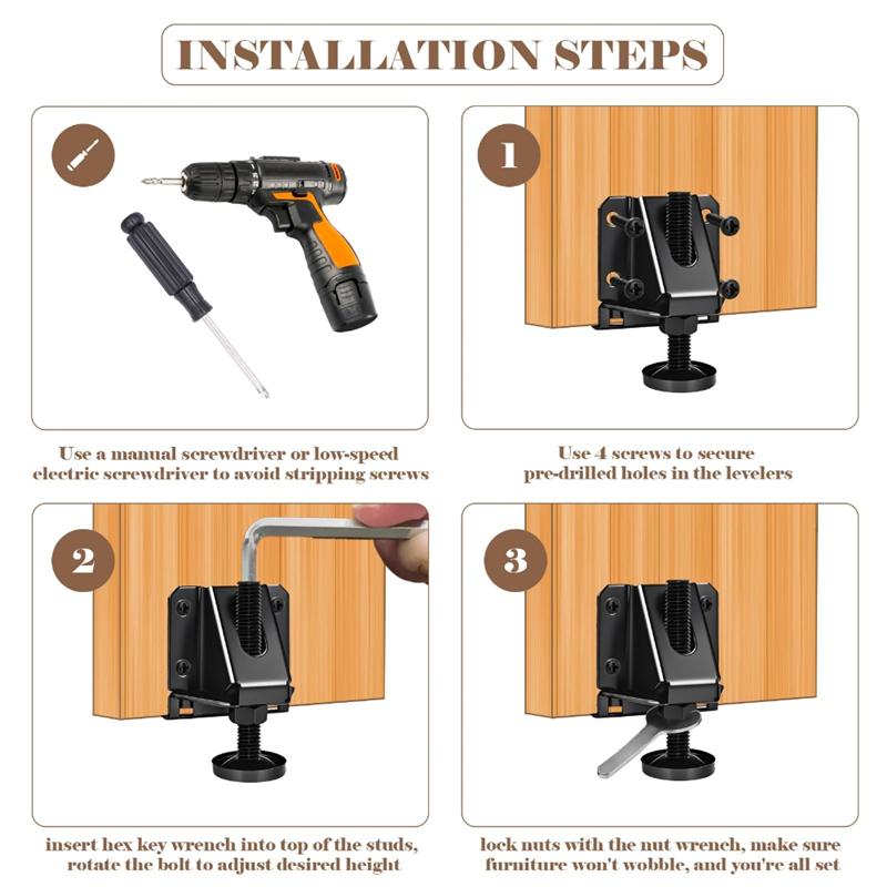 AT19-Adjustable Furniture Levelers Adjustable Table Leg Leveler No-Flip Furniture Installation Workbench Leveling Feet For Furni