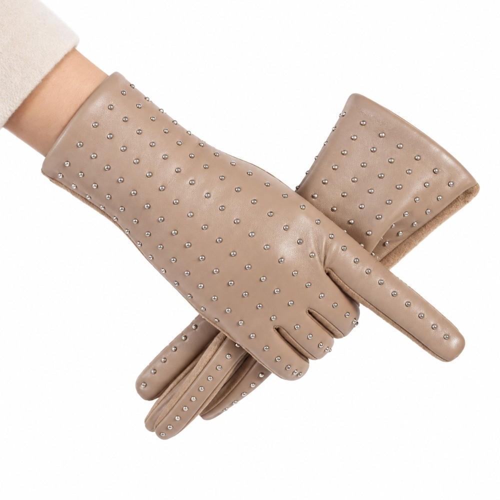 Rivet Beads Decoration Touch Screen Gloves Windproof Winter Women Gloves Outdoor Cycling