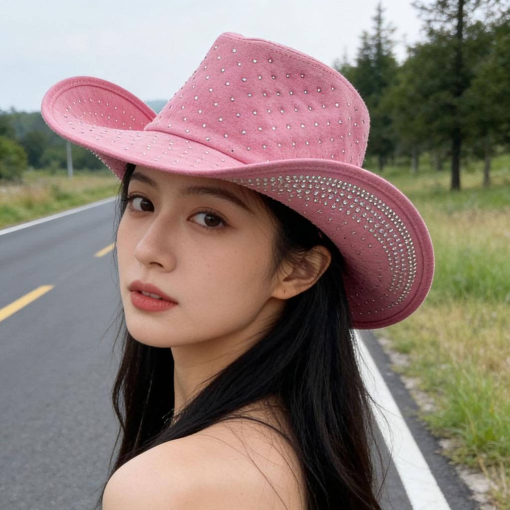 Popular solid color full diamond western cowboy hat suede fashion style top hat summer sunshade small hat