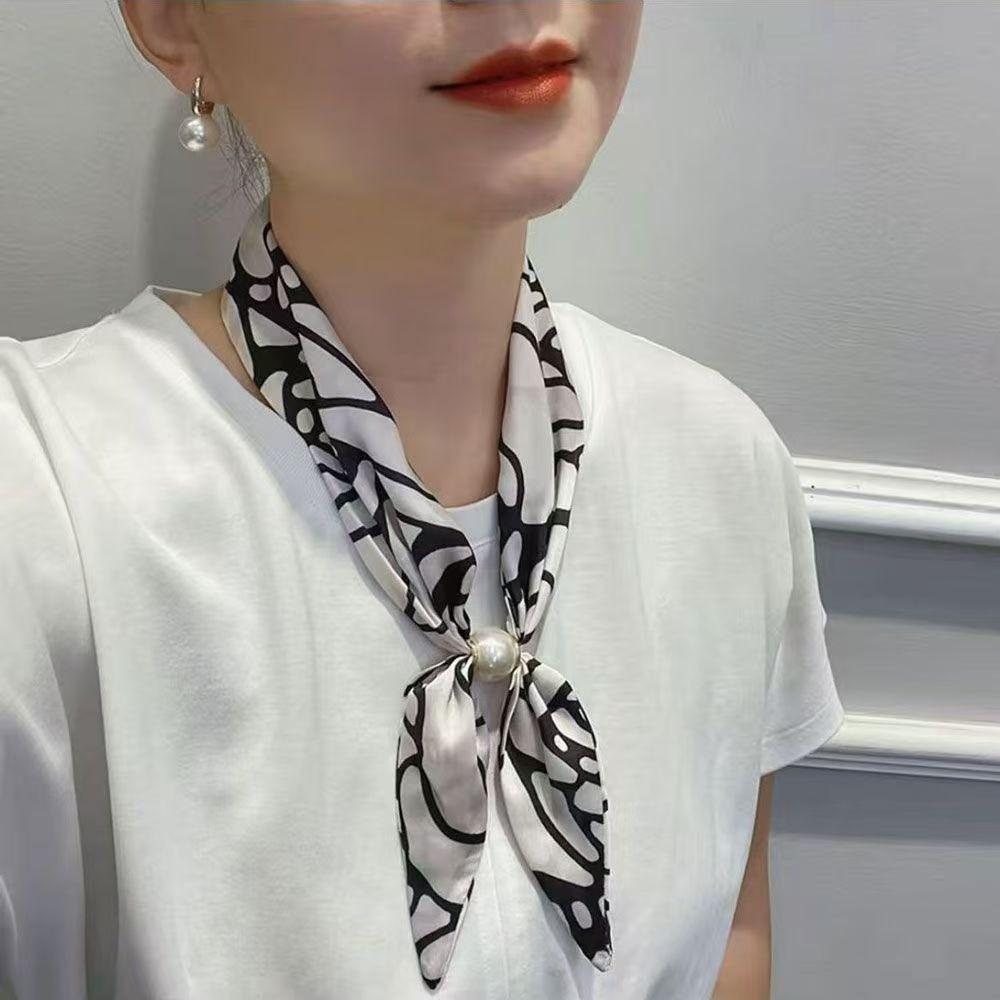 Magnetic Pearl Buckle Satin Neck Scarf No Tie Choker Scarf Elegant Decorative Silk Scarf  Summer