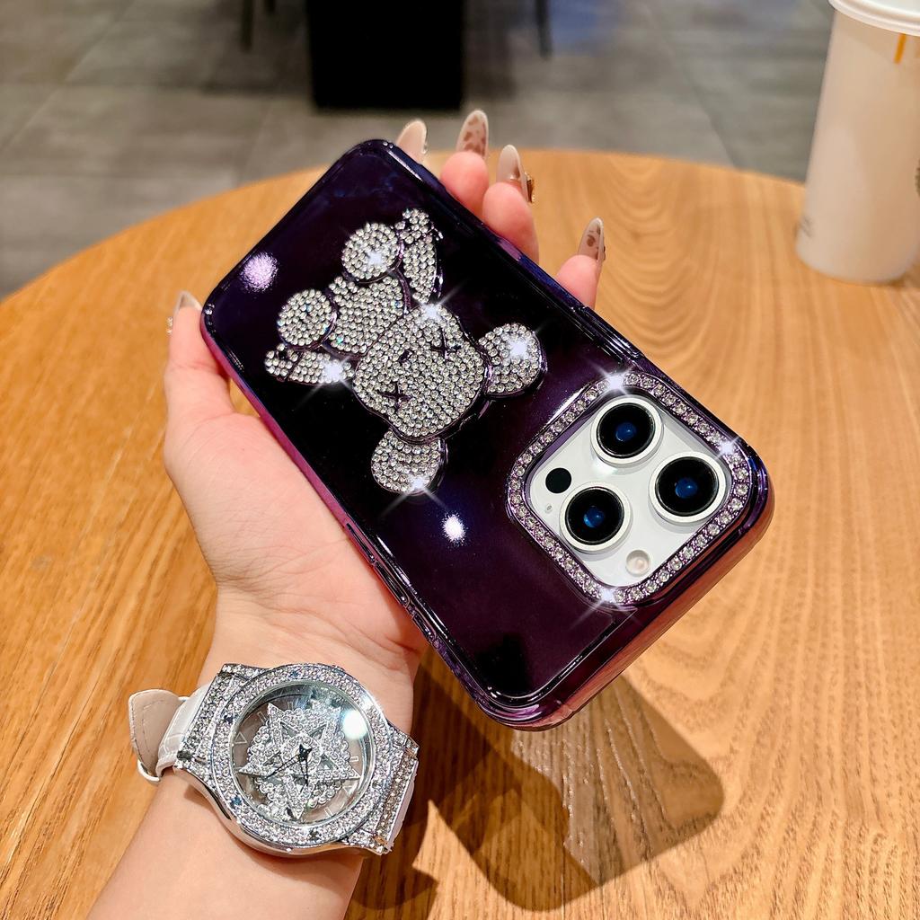 Electroplated Flash Diamond Lens Mobile Phone Case Is Suitable for Apple 16PROMA Diamond Bear Protective Case 14/13 Protective Case