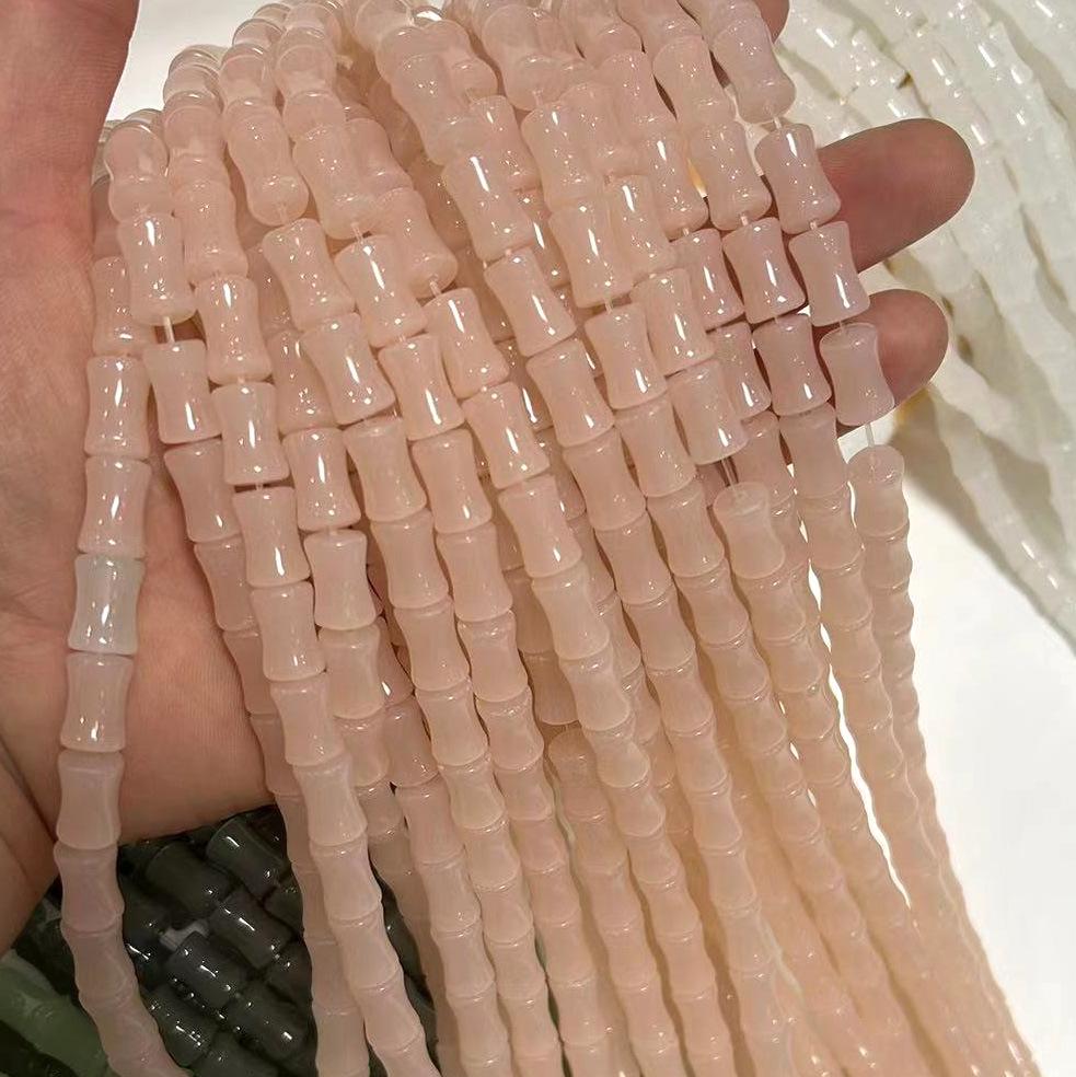 DIY Mehrfarbig 8x12mm Bambusgelenk Lose Perlen: Naturweiß, Grün, Rosa, Grauer Aventurin für Imitations-Jade-Armbänder und -Halsketten