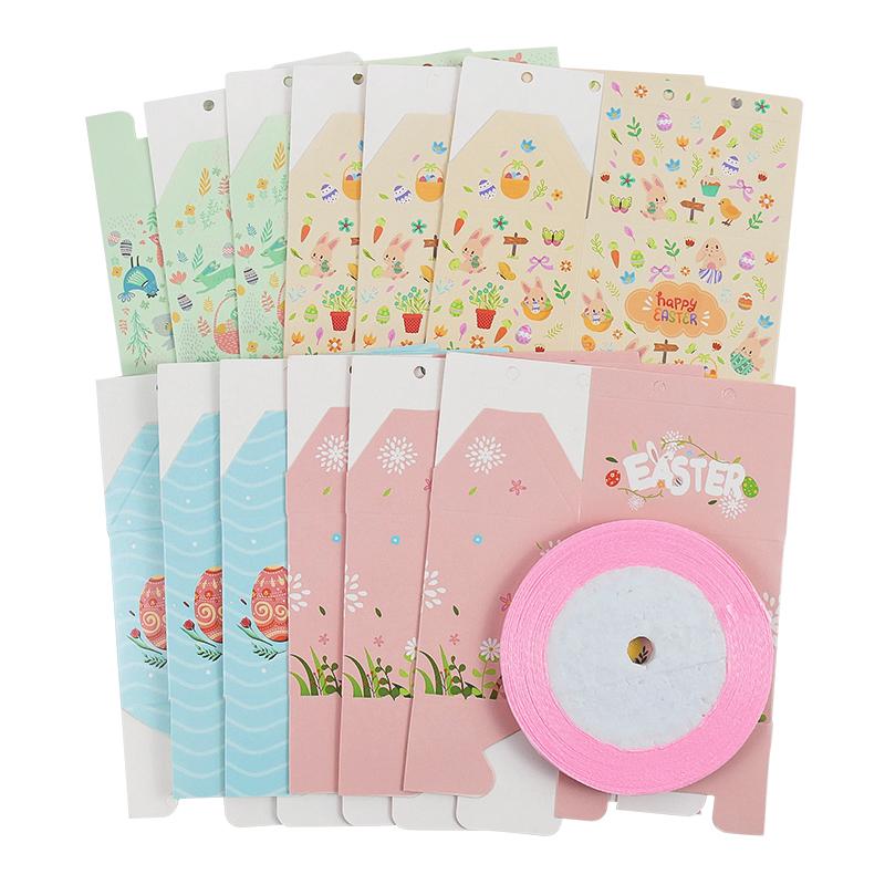 12pcs House Shape Easter Gift Box Cartoon Rabbit Egg Candy Cookie Packing Box Happy Easter Party Decoration Supplies with Ribbon