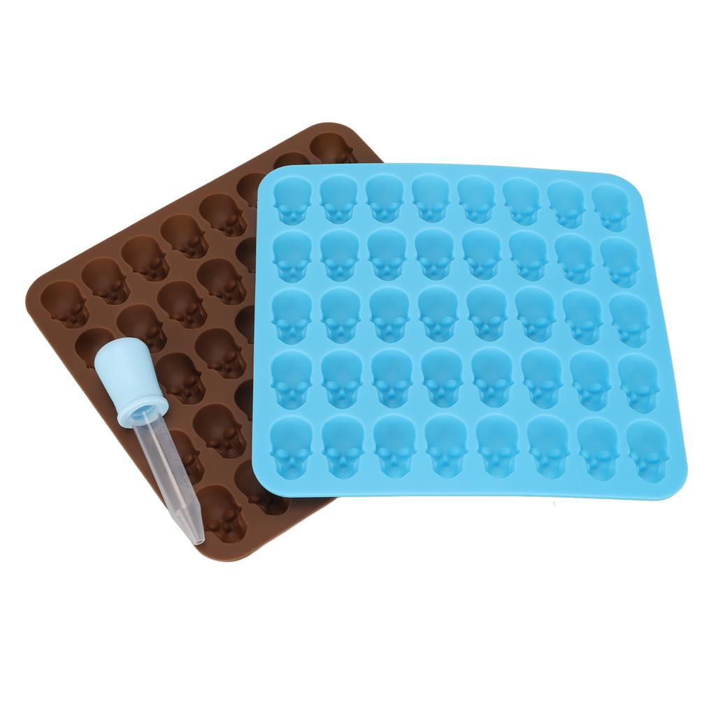 Skull Silicone Mold Ice Cube Tray Mold for Halloween Decor Dessert Chocolate 2Pcs Brown Blue