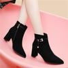Pointed heels and fleece women's autumn and winter new side zipper black boots Martin boots shoes leather boots women