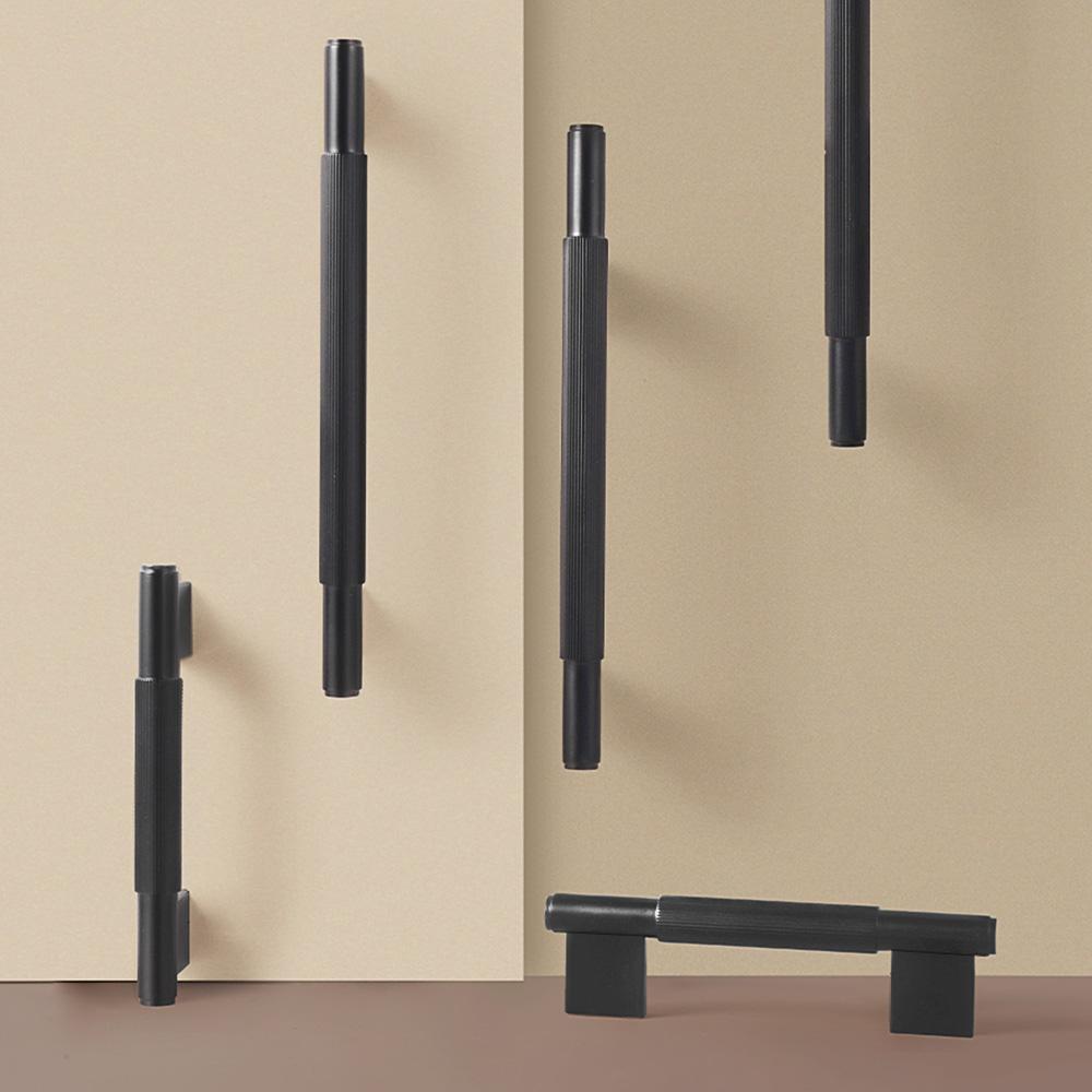 Dooroom Solid Brass Straight Grain Pattern Black Modern Style Cabinet Refrigerator Door Pull Drawer Knobs Hardware Handles