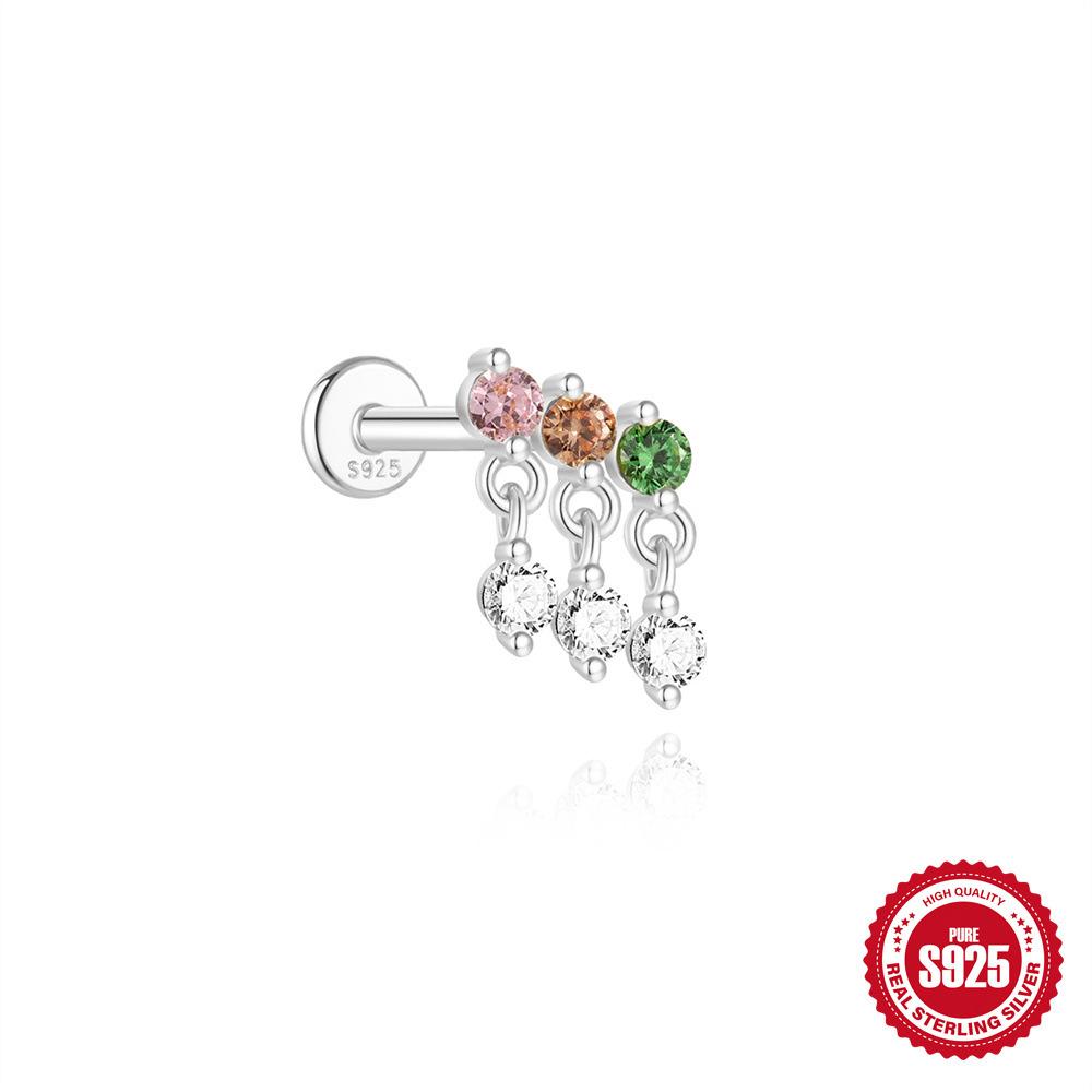 S925 Sterling Silver Daily Wear Quad Star Love Color Flower Diamond Cartilage Spiral Piercing Earrings 2026