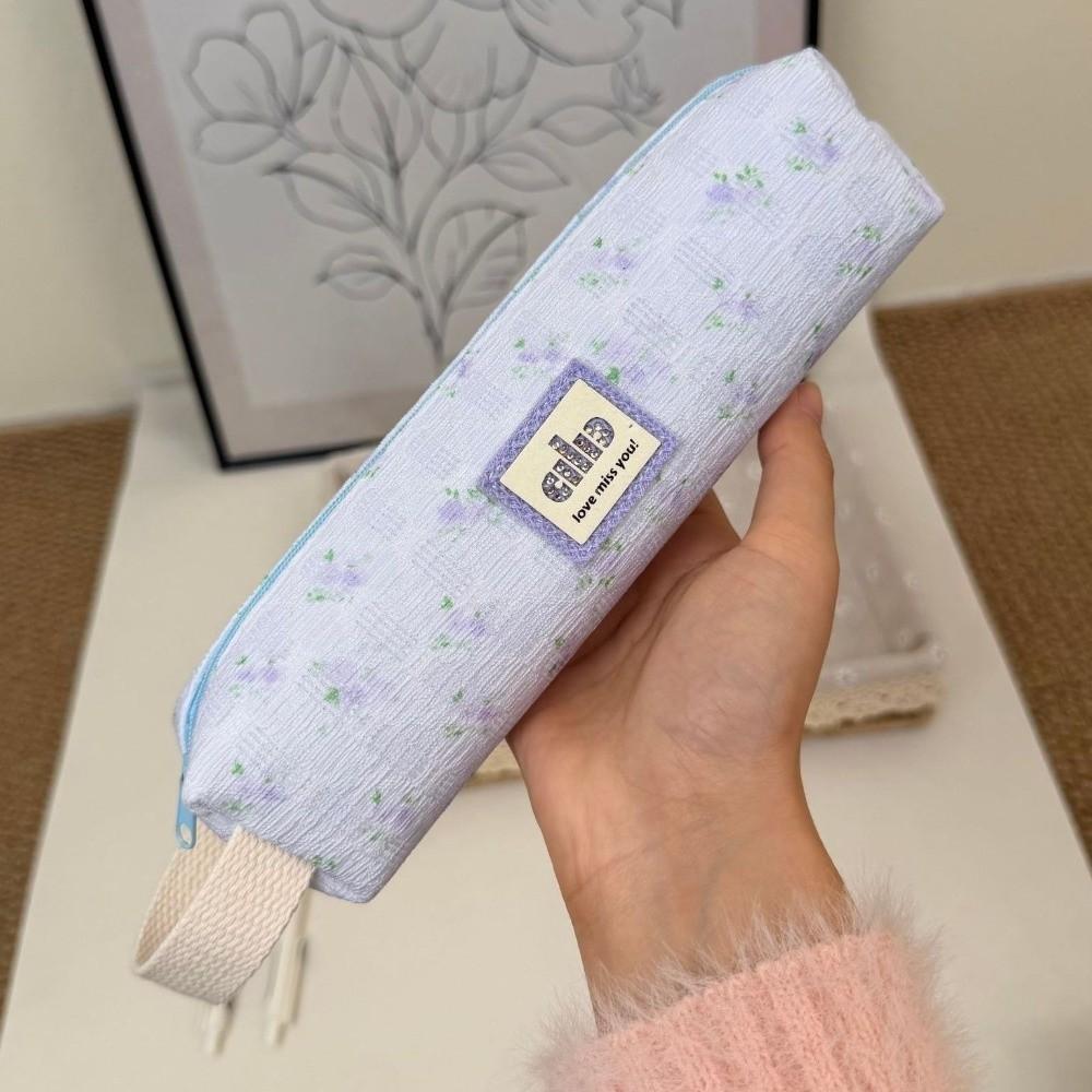 Korean Style Small Flower Print Pencil Case Large Capacity Pencil Pouch Pen Box Home Use