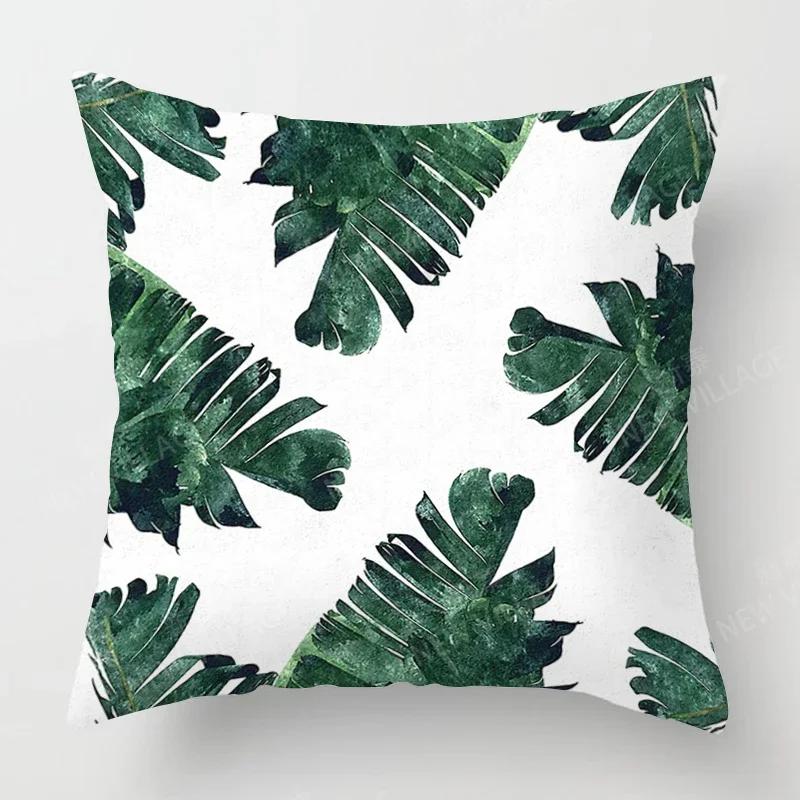 Nordic Fall Home Decor Autumn Throw Pillow Case Sofa Cushion Cover Modern Plant Green Leaf