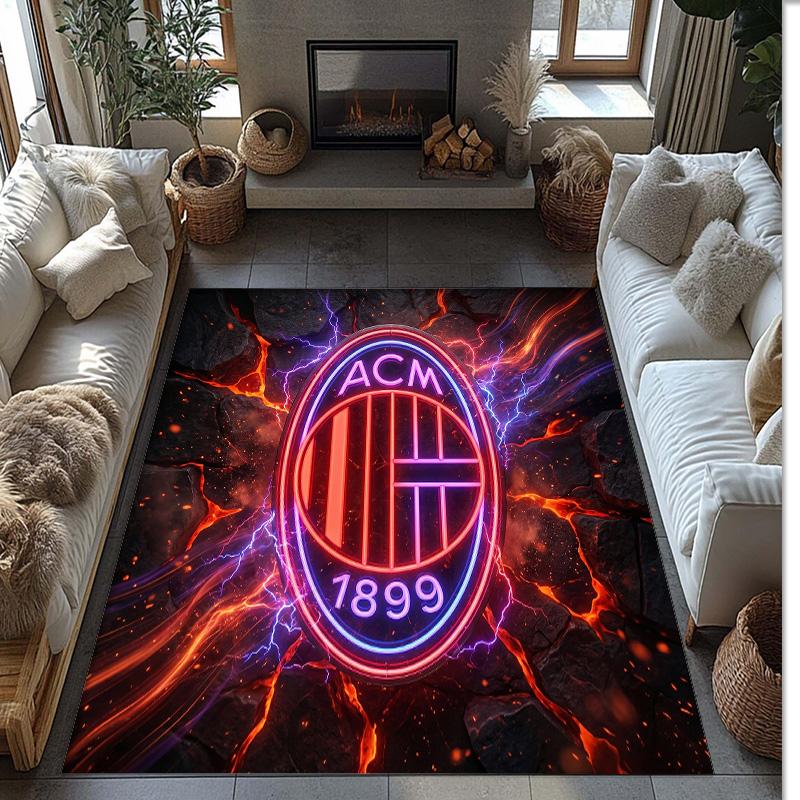 Tappeto in Flanella Stampato AC Milan Antiscivolo Morbido Poliestere Tappeto per Pavimento Tappetino Decorativo da Interno per Camera da Letto Soggiorno Divano Sala Giochi Decorazione Casa