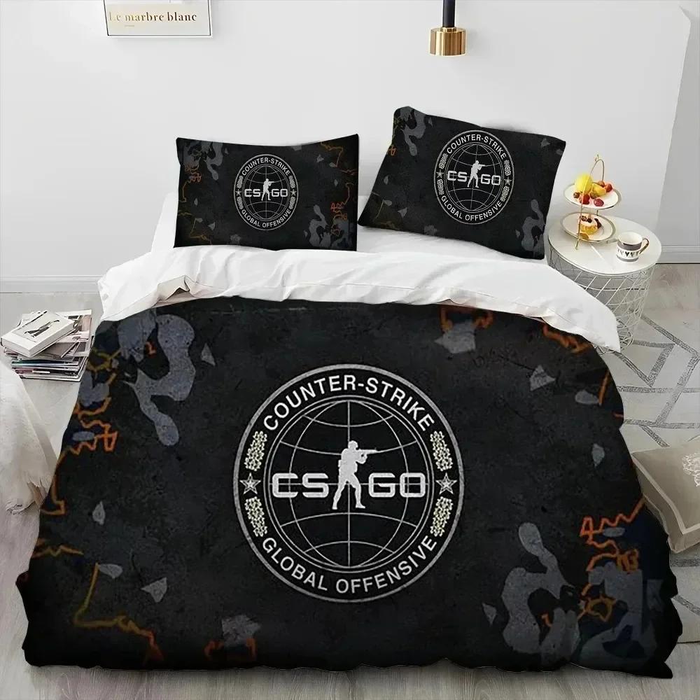 Luxury New 3D Print CS GO Game Gamer Counter Strike Bedding Set Duvet Cover Bed Set Quilt Cover Pillowcase Queen Size Boys Adult