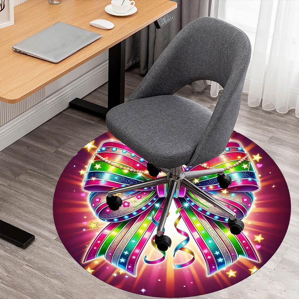 

1pc bow ribbon Round Chair mat Area Rug - Non-Slip, Floor Mat for Office, Bedroom, and Indoor Decor c1125080 80cm by 80cm