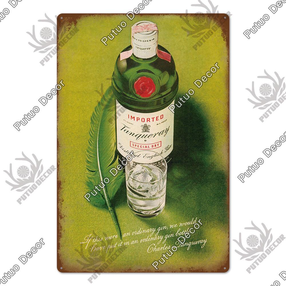 Mfoever Tin Decor Gin Brand Vintage Wine Tin Sign Metal Alcohol Plaque for Home Kitchen Bar Pub Club Man Cave Decoration Wall Decor