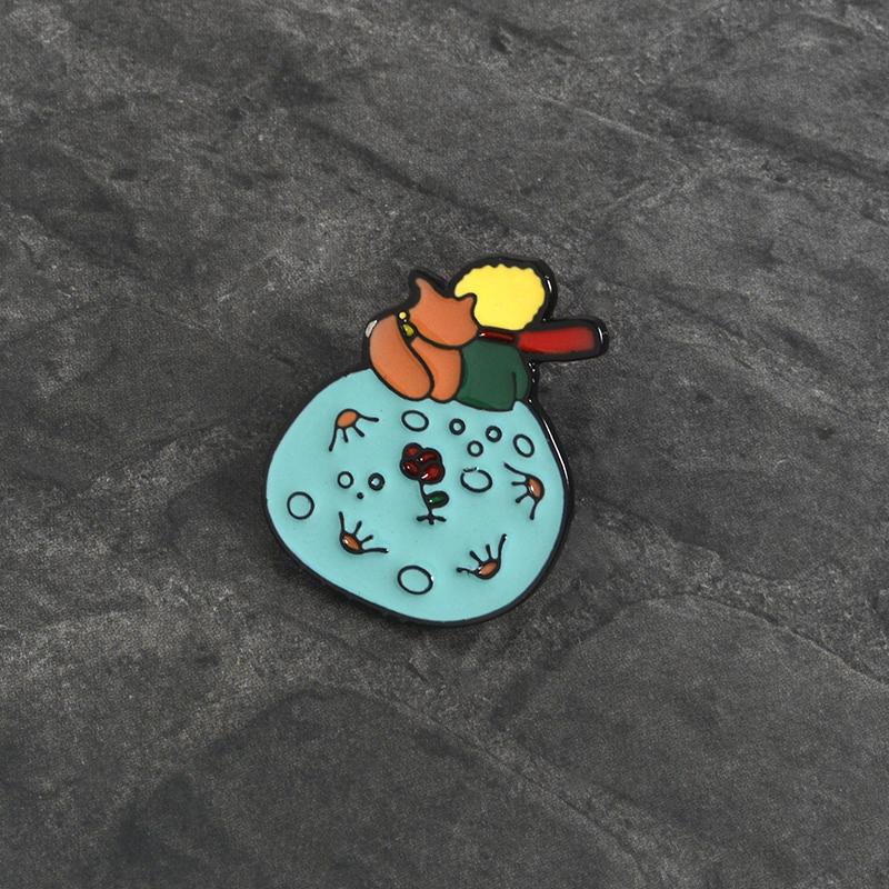 Don't Be a Boring Adult ! Planet Fox Rose Classical Fairy Tale Hard Enamel Brooches Pin