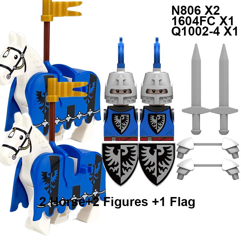Military Building Blocks Medieval Solider Knights Equipments Mount War-Horse Wolf Flag Vests Shields Fiery Dragon Mini Brick Toy