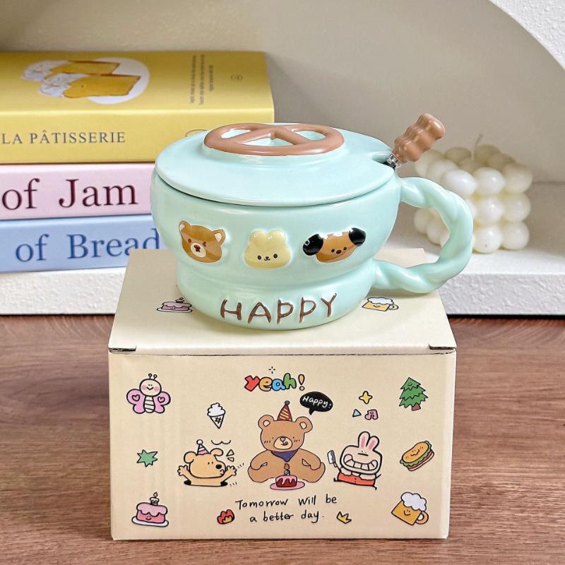 Cute Large Capacity Mug Office Couple Ceramic Water Cup for Girls Birthday Gift Souvenir